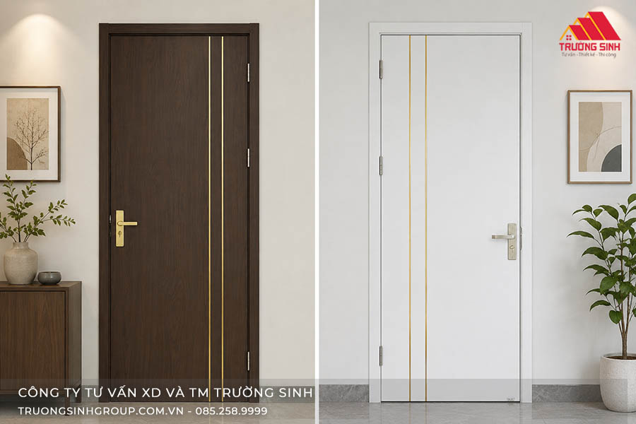 Cửa Composite phòng ngủ vân gỗ có đường soi chỉ tuyệt đẹp